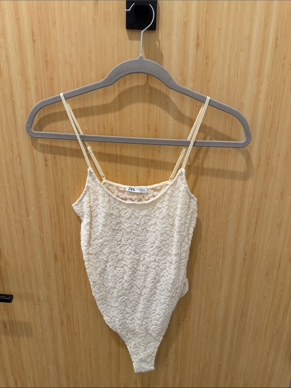 Zara Cream Lace Cami Bodysuit with Spaghetti Straps